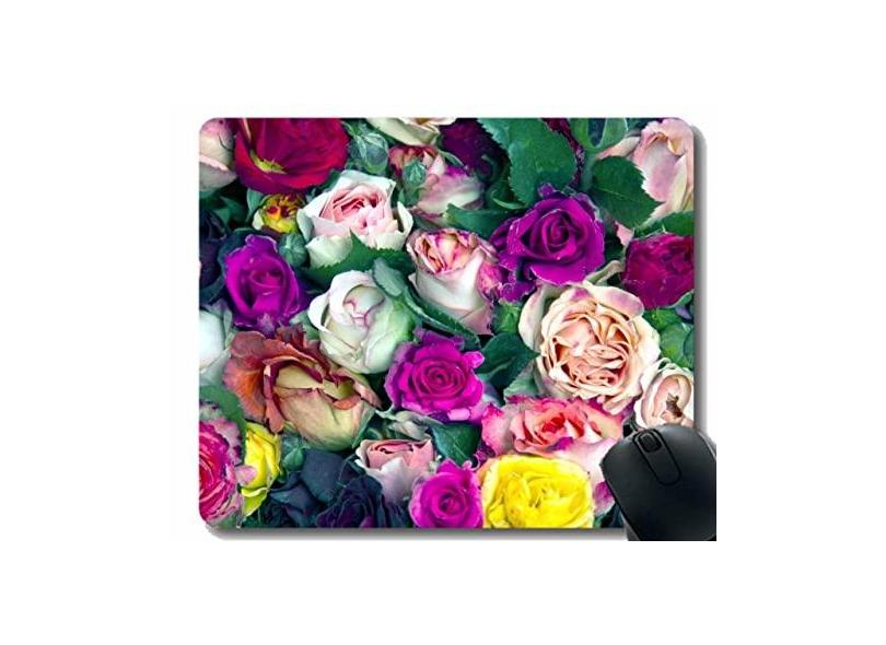 Mouse pad com borda de bloqueio, mouse pad colorido com botões de flores de rosas