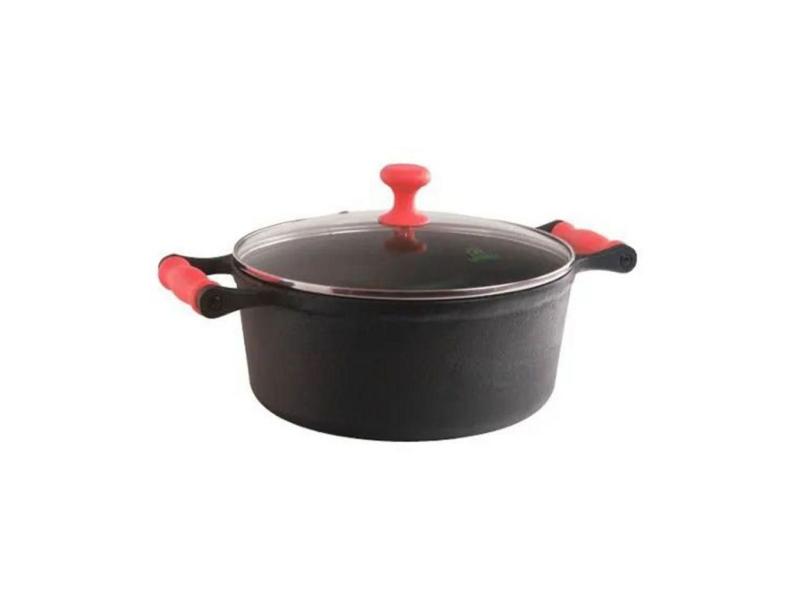 Caçarola Ferro Alça Silicone  Tampa Vidro 9,8L 32Cm