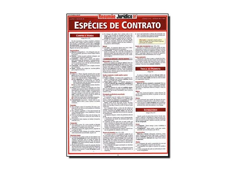 Resumão Jurídico - Espécies de Contrato - Escobar Jr., Lauro R. - 9788577111039