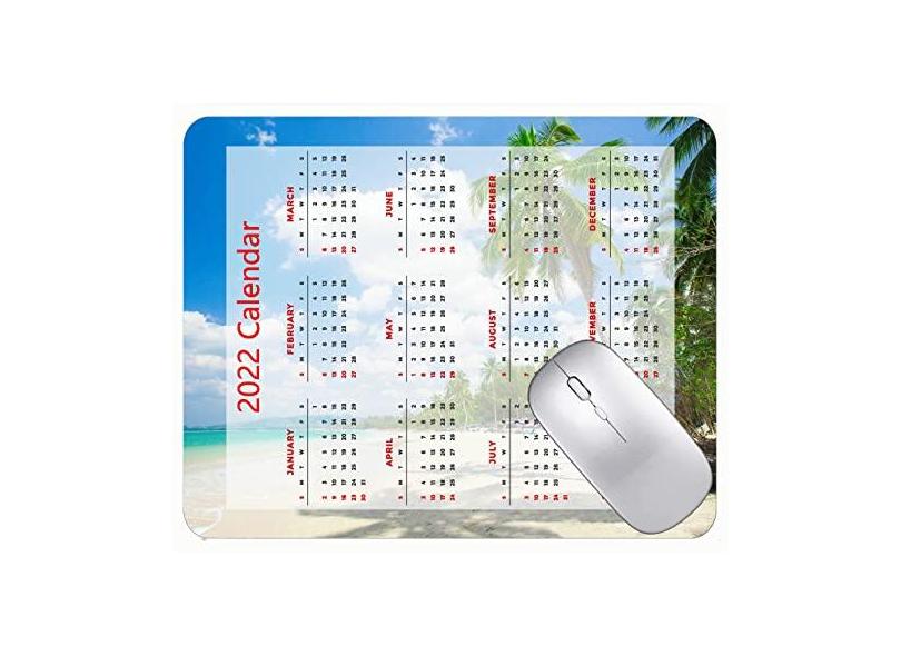 Mouse pad com calendário 2022 com feriados, palmeiras resort praia, base de borracha antiderrapante