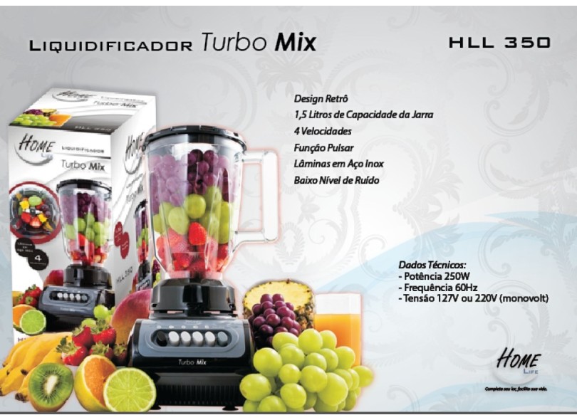 Liquidificador Turbo Mix HLL 350 Home Life 1,5 Litros 4 Velocidades 250 W