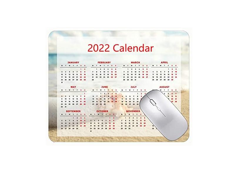 Mouse pad 2022 calendário com feriados, tapete de mouse para escritório com conchas de espuma do mar na praia