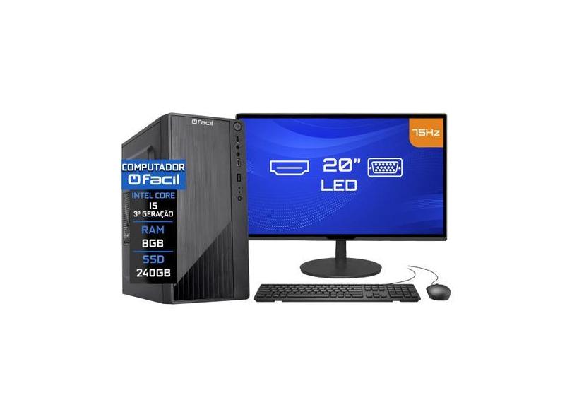 Computador Completo Fácil Intel Core I5 3ª Geração 8GB SSD 240GB Monit