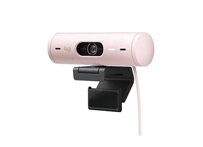 Webcam Full HD Logitech Brio 500 com Microfones Duplos com Redução de Ruídos, Proteção de Privacidade, Correção de Luz e Enquadramento Automático - Rosa