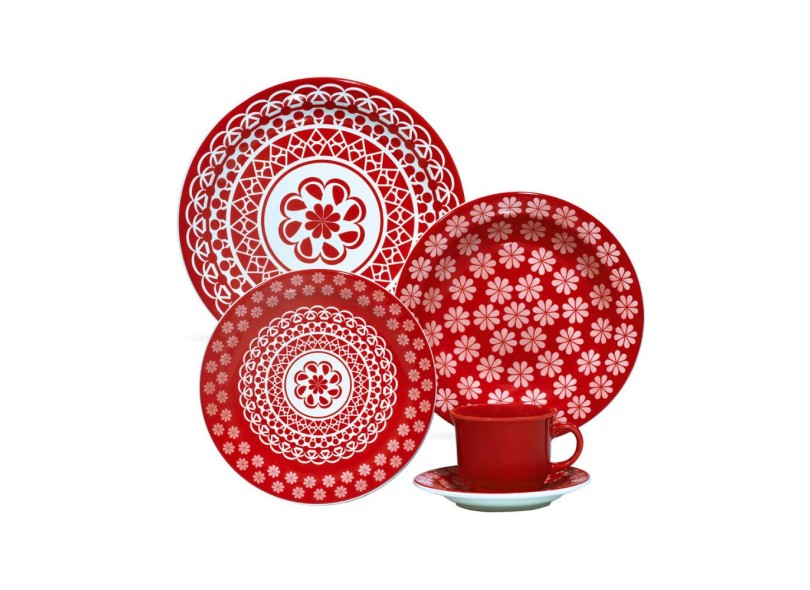Aparelho de Jantar Redondo de Cerâmica 20 peças - Floreal Renda Oxford Porcelanas