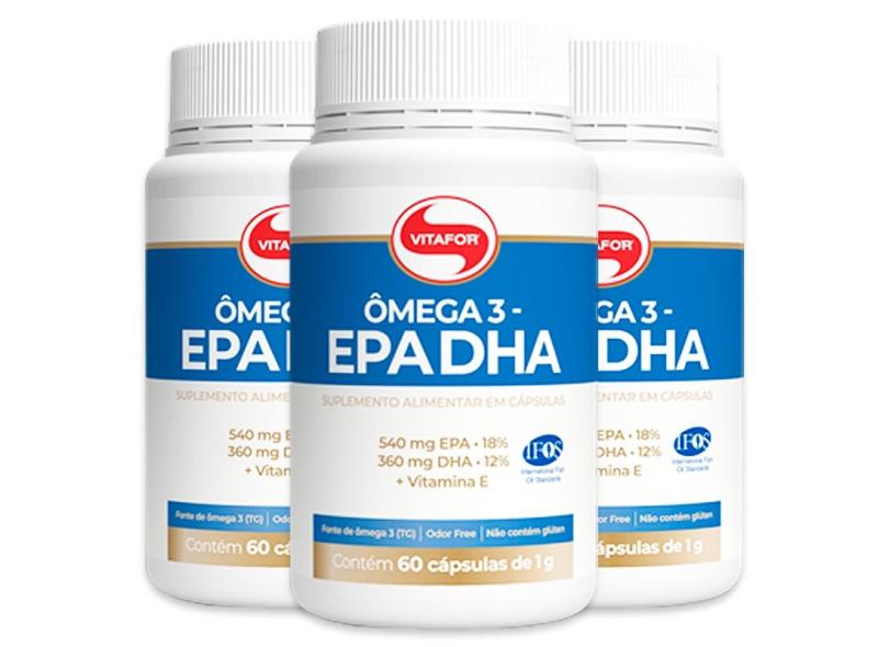 Kit com 3 unidades de Ômega 3 EPA DHA 1000mg de 60 Cápsulas Vitafor