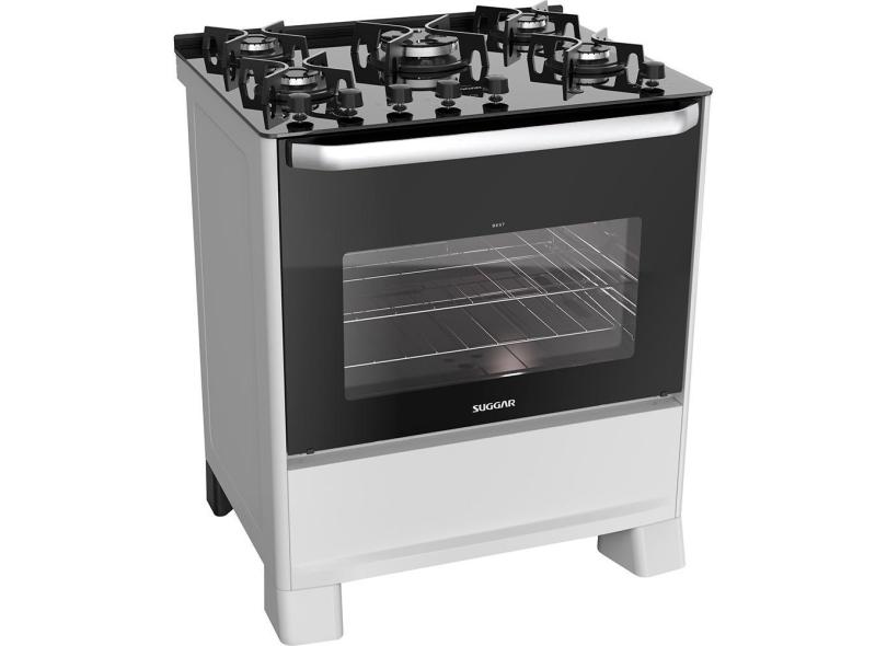 Fogão De Piso Best Plus Mesa De Vidro 5 Queimadores Branco Suggar 127V