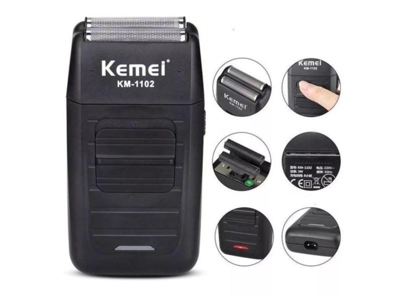 Máquina Aparelho Barbeador Profissional Sem Fio Bivolt Kemei KM-1102