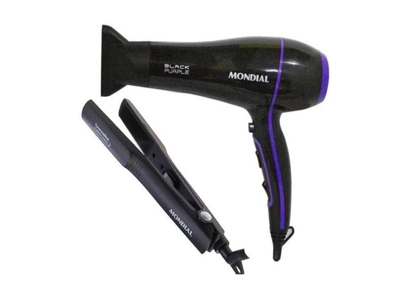 Kit Secador De Cabelo 2000W Mondial Black Purple Scn-01 E Prancha Cera