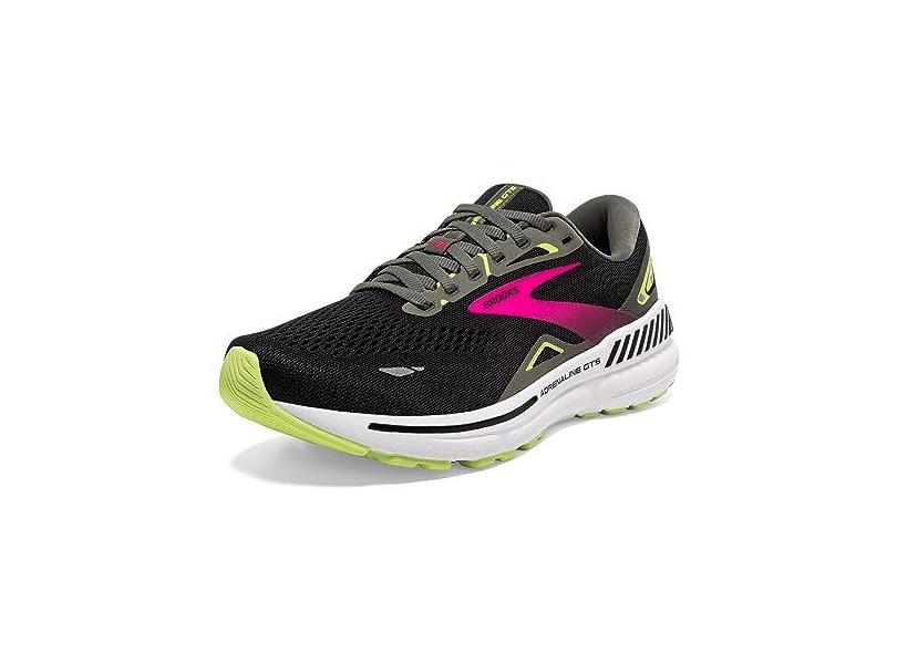 Brooks Tênis de corrida feminino Adrenaline GTS 23, Preto/Metálico/Verde Afiado, 37