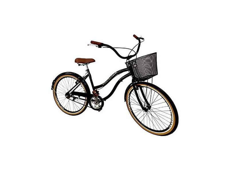 Bicicleta Aro 26 passeio sem marchas com cesta metal Preto