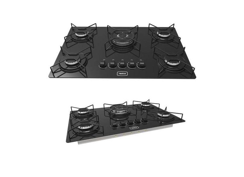 Fogão Cooktop 5 Bocas Tripla Chama Realce Preto a Gás