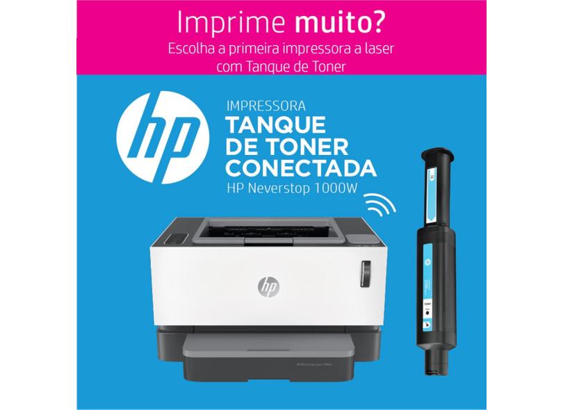 Impressora HP Neverstop Laser 1000w 4RY23A Laser Preto e Branco Sem Fio