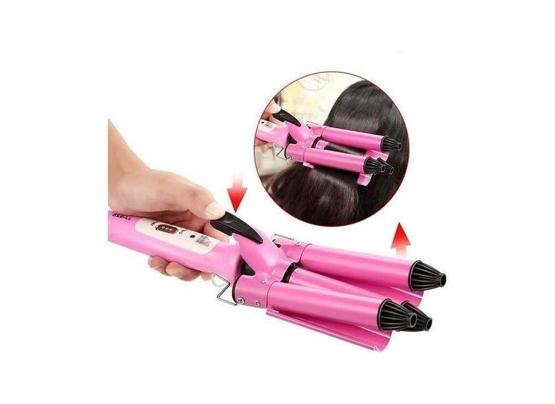 Prancha Modelador Cabelo Ondulado Cacheado Tri-Ondas Rosa - Bc Bora Co