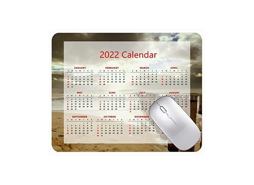 Mouse pad para jogos com calendário 2022, mouse pad para praia, areia do mar, tapete de borracha antiderrapante