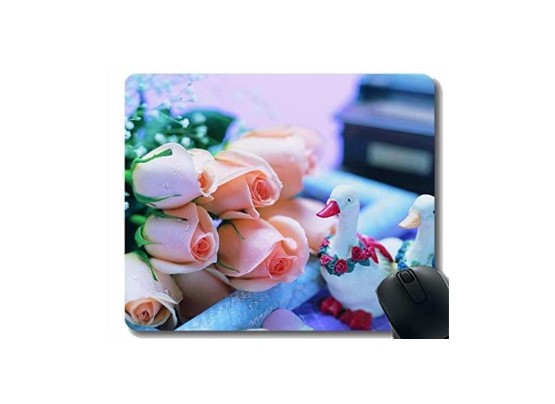 Mouse pad de borracha antiderrapante para jogos, buquê de flores de rosas Gypsophila Drops Mouse pad