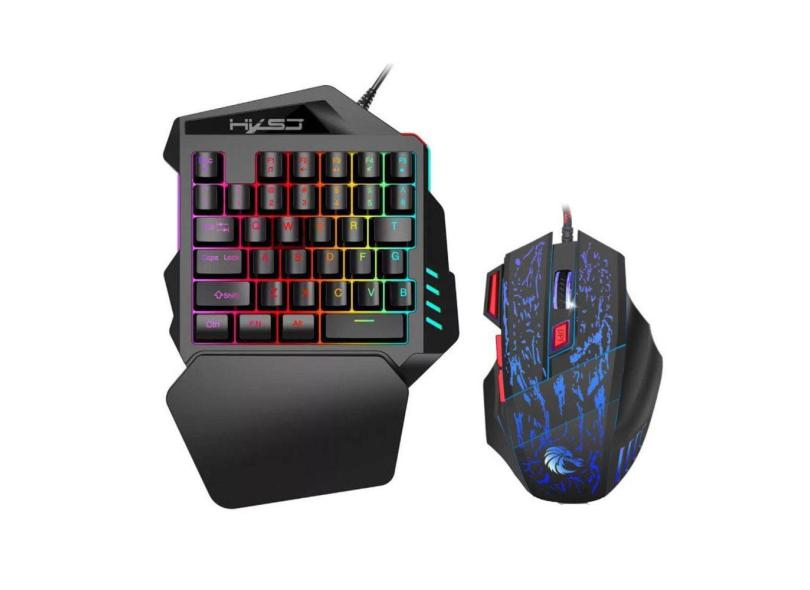 Kit de teclado Gamer de 35 teclas com mouse retroiluminado para uma mão