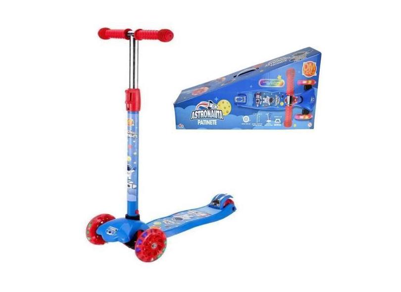 Patinete Radical Ajustável 40kg Astronauta Foguete Azul Led - DM Toys