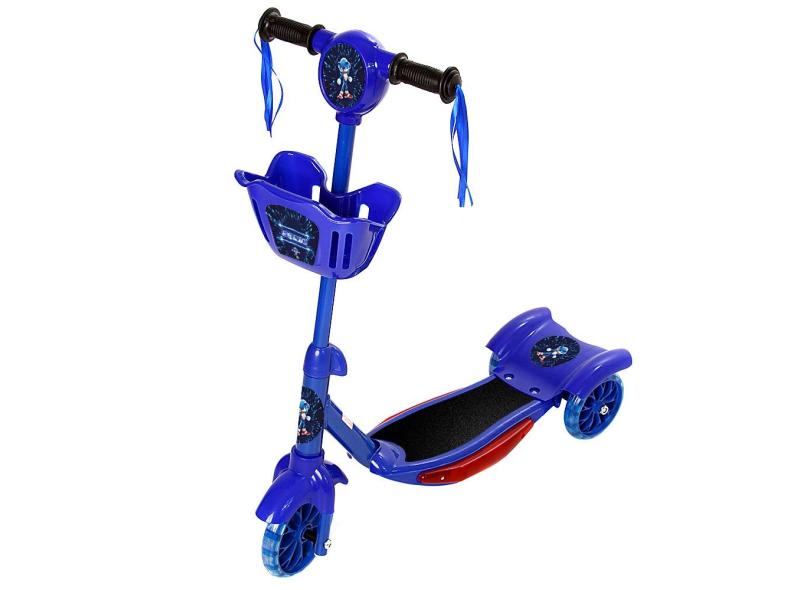 Patinete Sonic Para Crianças Scooter 3 Rodas Brinquedo Infantil De Led E Som Menino Azul Modelo Com Cestinha Art Brink