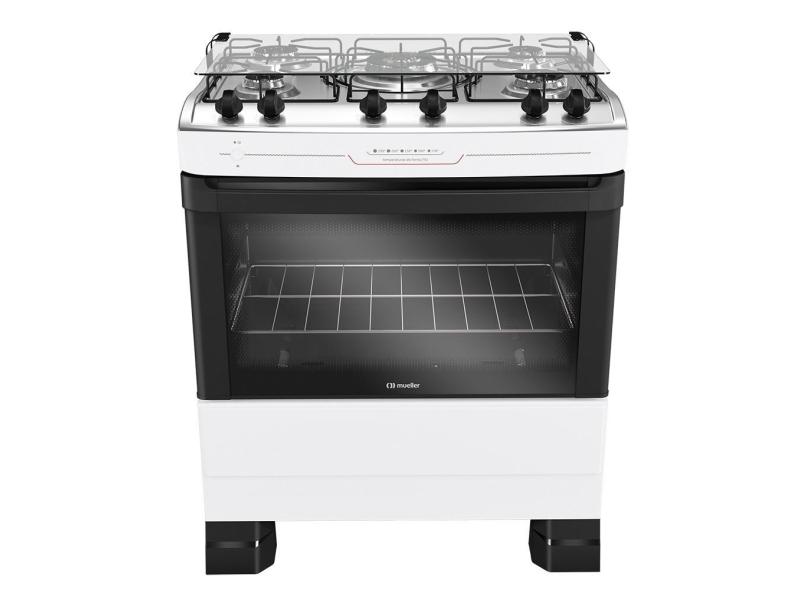 Fogão 5 Bocas a Gás Mueller MFI5BF Mesa Inox e Acendimento Automático Tripla Chama Branco Bivolt