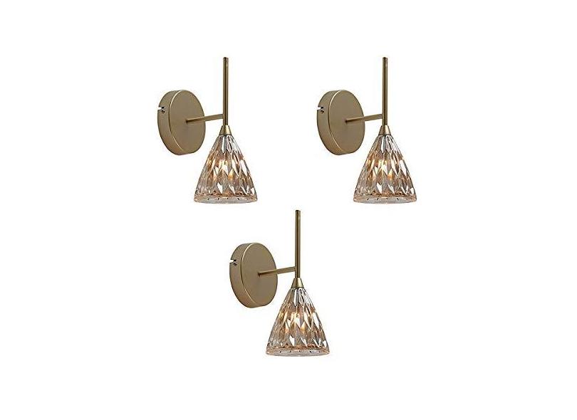 3 Arandela Dourada Cone de Vidro Champagne Trabalhado Ace38 com o ...
