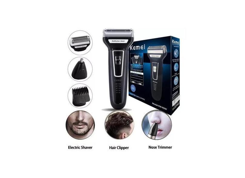 Maquina Aparelho Barbeador 3 Em 1 Kemei Shaver Km-6558 P/ Barba Nariz