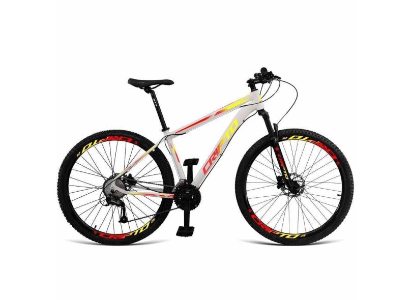 Bicicleta Aro 29 Cripto 27 Marchas Freio Hidráulico K7-trava - 17&quot; Branco-amarelo E Vermelho