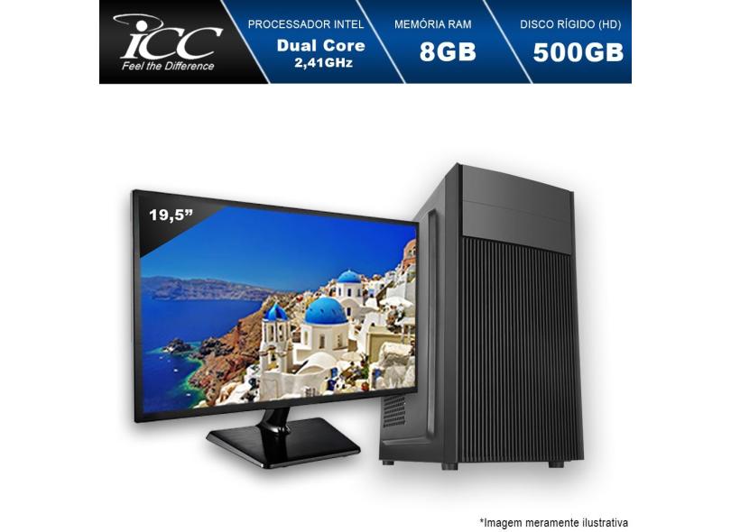 Computador Desktop ICC IV1881SM19 Intel Dual Core 2.41ghz 8GB HD 500GB USB 3.0 HDMI FULL HD Monitor LED 19,5"