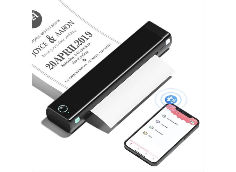 Impressora portátil Phomemo M08F sem fio para viagens, toda preta