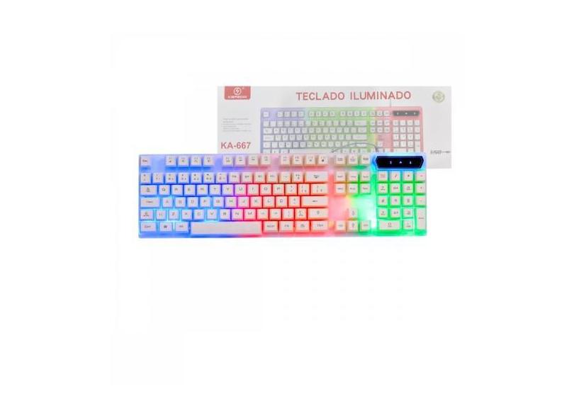 Teclado Gamer Branco Semi Mecânico LED RGB Kapbom KA-667