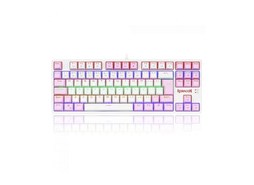 TECLADO GAMER REDRAGON DAKSA BRANCO E ROSA COM SWITCH MARROM