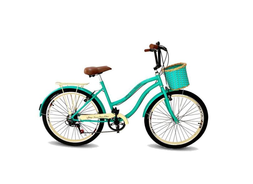 Bicicleta feminina aro 26 passeio vintage 6 marchas verde