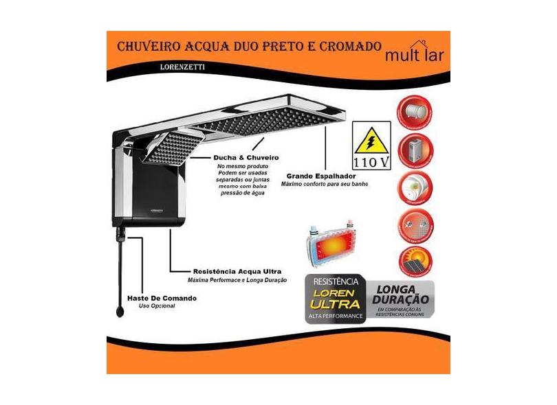 Ducha 127V 5500W Lorenzetti Acqua Duo Preto E Cromado Mod. 7510106