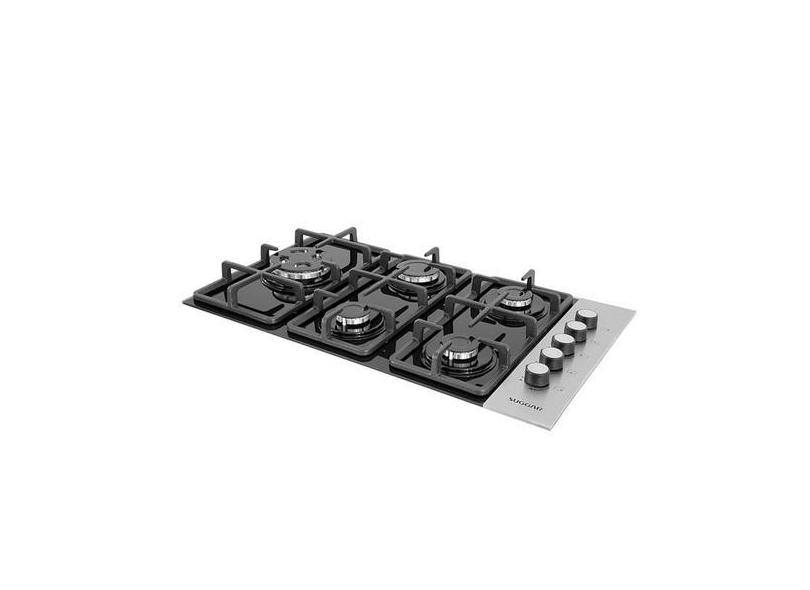 Cooktop 5 Bocas Ferro Fundido Preto Com Inox à Gás SUGGAR FG5335VPIX, 