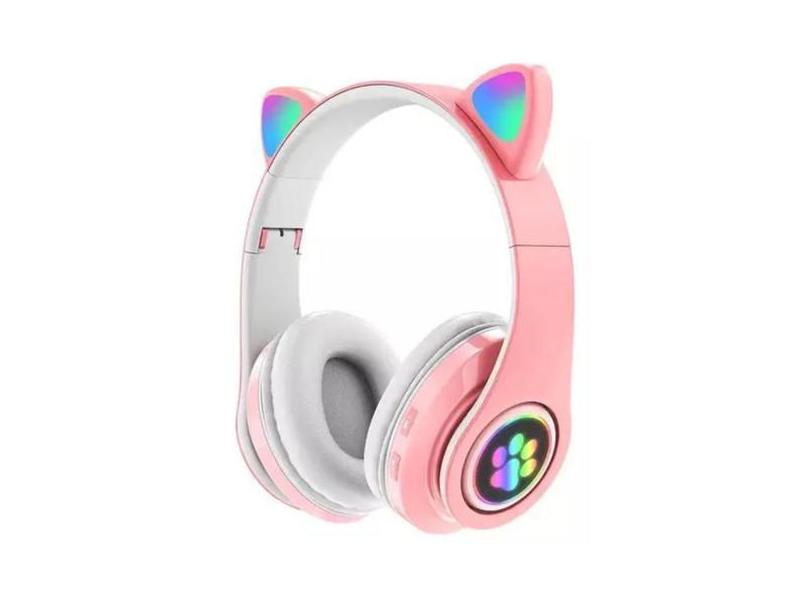 Fone de Ouvido Gatinho Bluetooth Infantil LED para Meninos e Meninas -