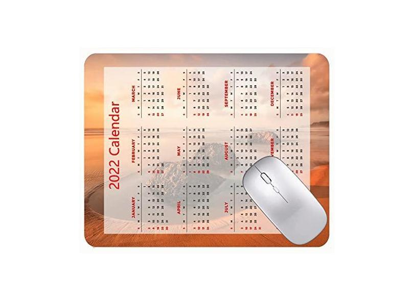 Mouse pad calendário 2022 com bordas costuradas preto para jogos Portugal Beach Stones Sea Rubber Mouse pad