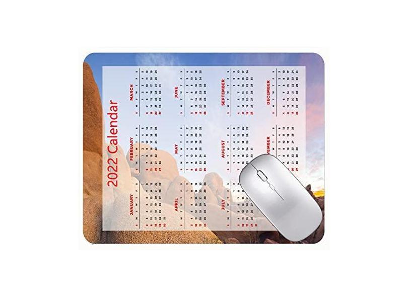 Mouse pad para jogos com calendário 2022, pedras, rochas, Joshua Tree, mouse pad de borracha