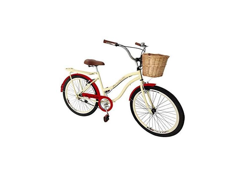 Bicicleta feminina aro 26 retrô vime bagageiro sem marchas