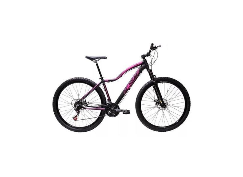 Bicicleta Ksw Aro 29 Feminina Alumínio 21 Marchas Freio a Disco (Preto/Rosa, 15)