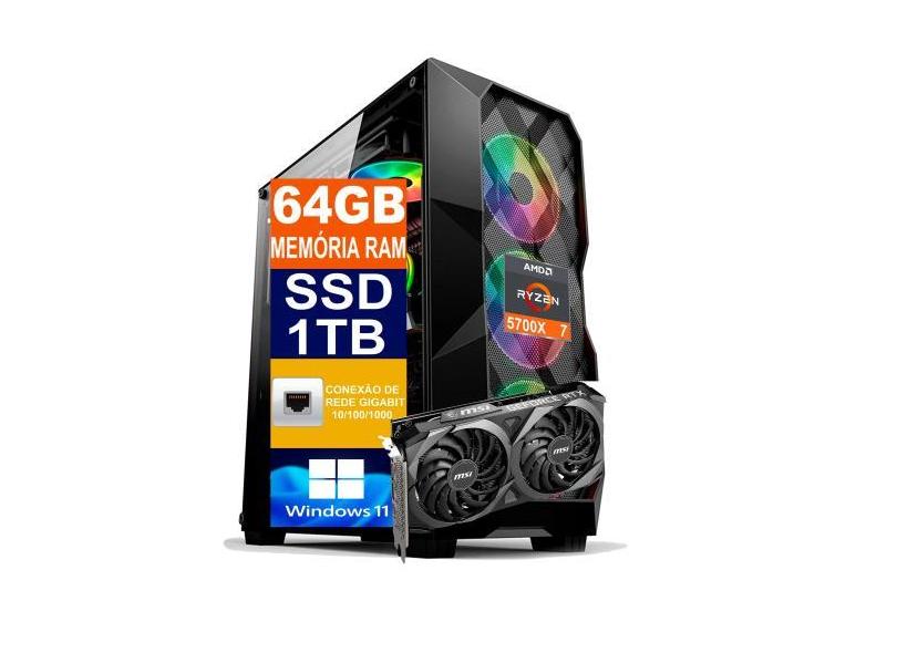 Pc Gamer Computador Cpu Ryzen 7 5700X / SSD 1TB M2 NVME / 64gb Memória