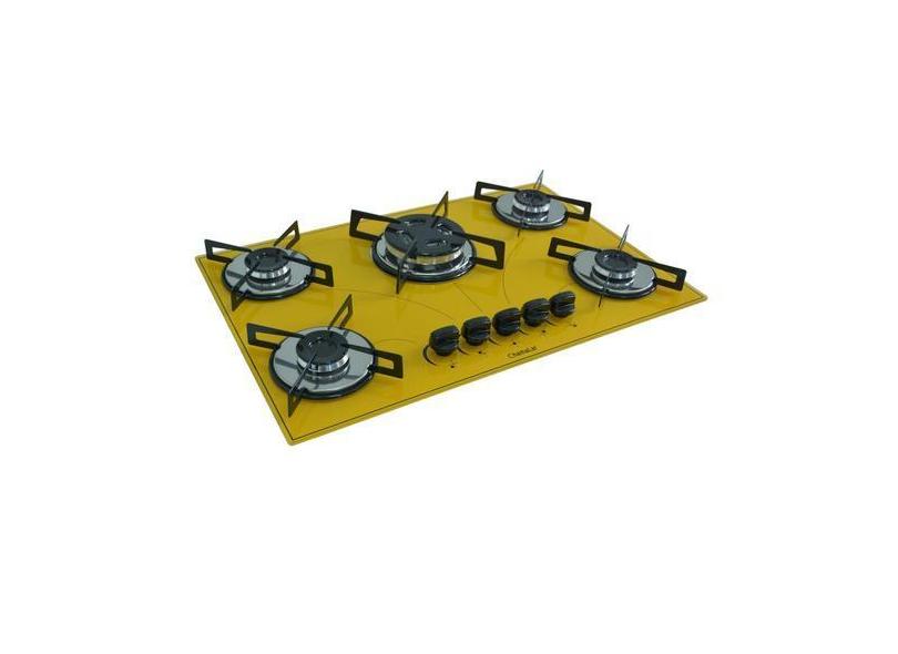 Fogão Cooktop Premium 5 Bocas Tripla Chama Marmorizado Amarelo - Chama
