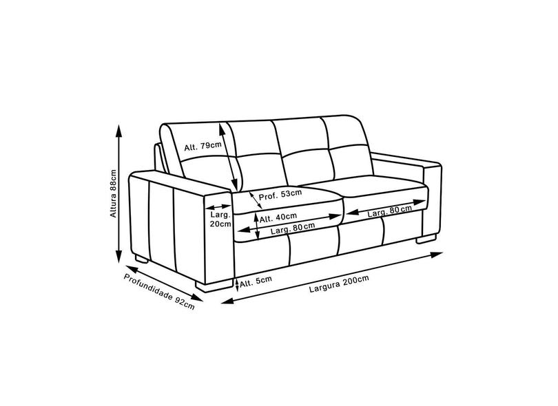 Sofá 3 lugares Couro Milão Gran Belo