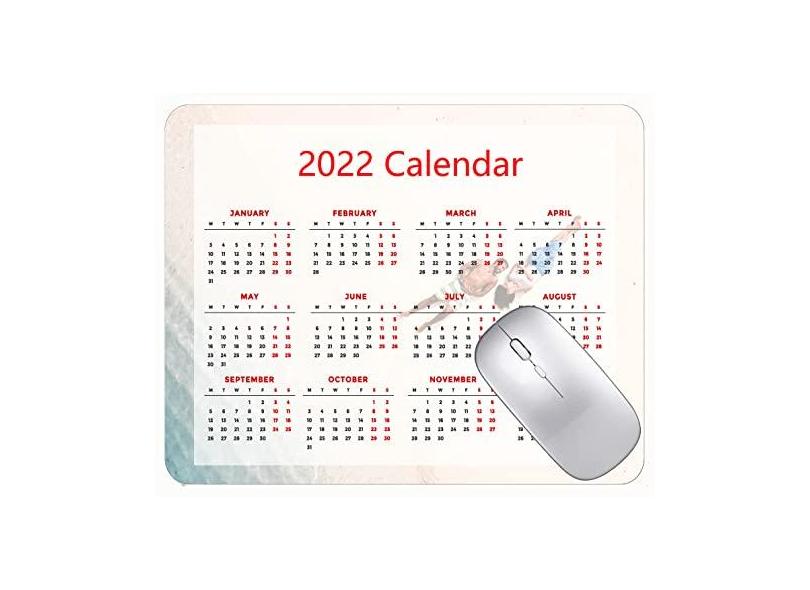 Mouse pad calendário 2022 com bordas costuradas, preto, para jogos, praia, casal, homem, mulheres, escritório, mouse pad