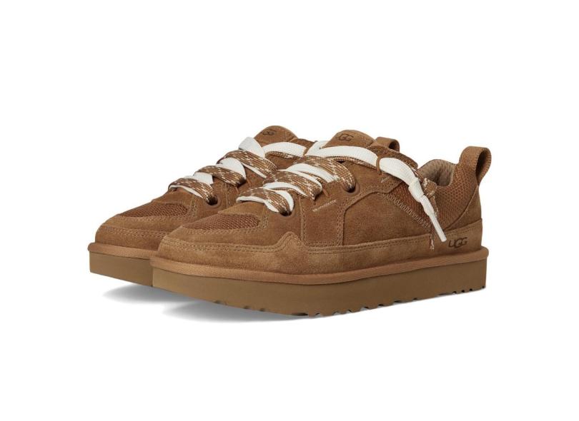 Tênis feminino ugg lo lowmel em camurça castanha/malha reciclada