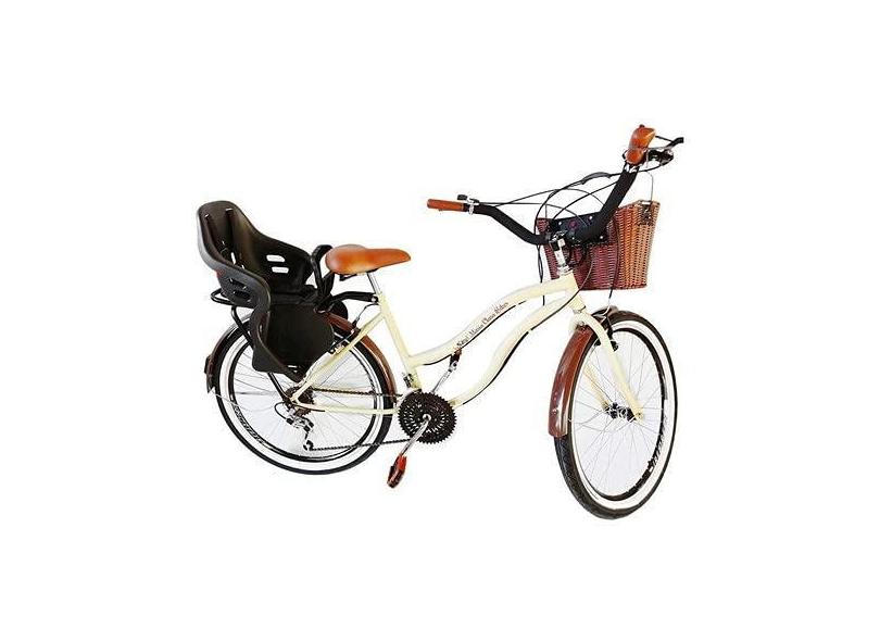 Bicicleta Retrô Aro 26 Cadeirinha Infantil 18 Marchas Bege