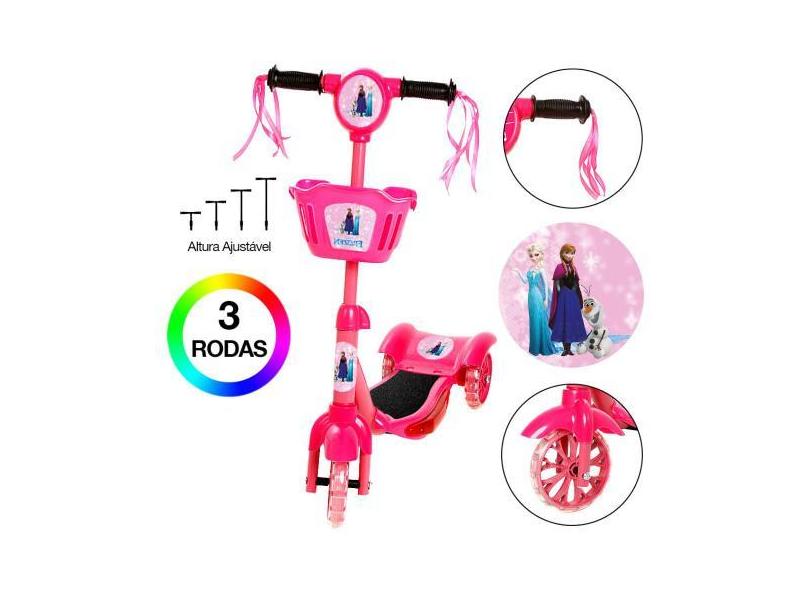 Patinete Infantil Rosa Da Frozen 3 Rodas Com Led E Som - Zein