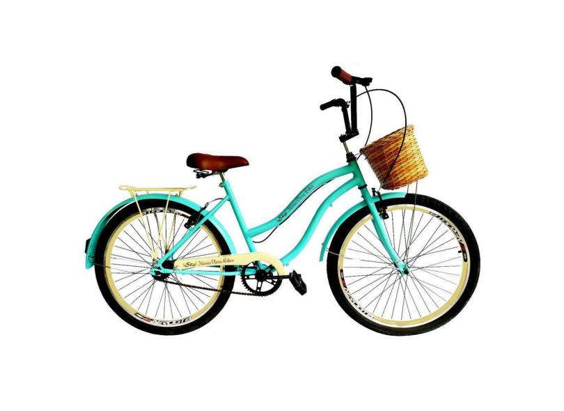 Bicicleta feminina aro 26 c/ cesta tipo vime s/ marcha tifny