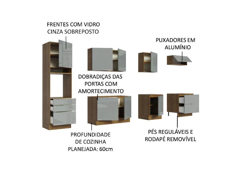 Cozinha Completa 5 Gavetas 8 Portas para Micro-ondas / Forno Lux 320004 Madesa