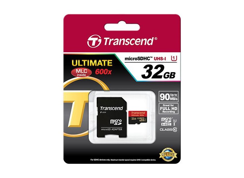 Cartão de Memória Micro SDHC com Adaptador Transcend Ultimate 32 GB TS32GUSDHC10U1