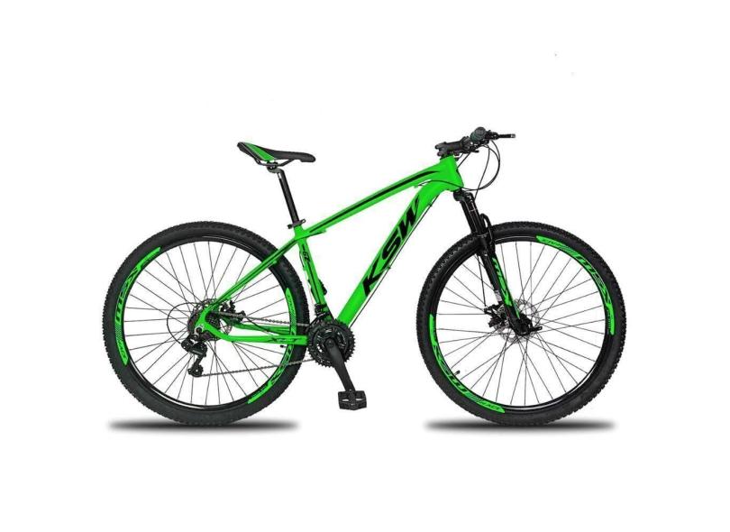 Bicicleta Aro 29 Ksw 27v Alivio, Freio Hidraulico E K7 11-36 - Verde-preto - 21&quot;